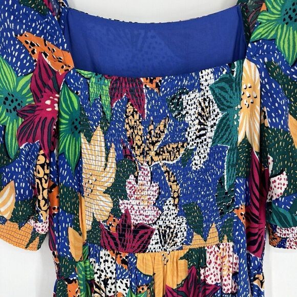 Soft Surroundings Dress Size XS Blue Floral Print Hawaiian Simona Maxi Smocked - Picture 8 of 8